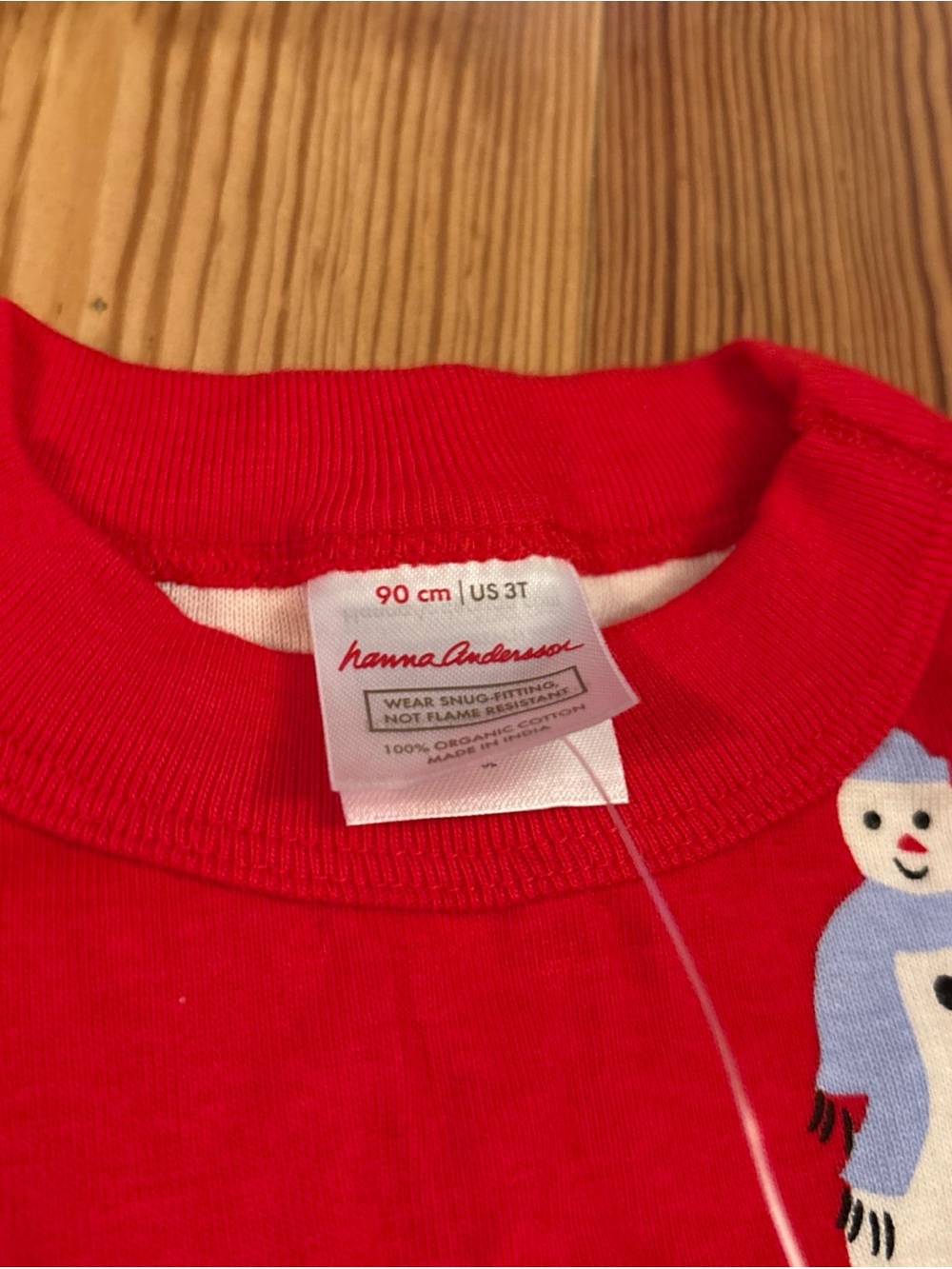 Hanna Andersson Snowman Pajama TOP ONLY NEW 3T Red - Picture 2 of 3